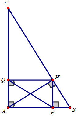 Hình vẽ tam giác ABC với các hình chiếu P và Q của đường cao H