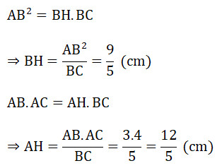 Hệ thức tính đường cao AH và các hình chiếu liên quan