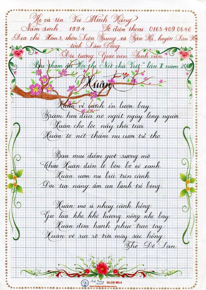 Bài thi của bạn Vũ Minh Hằng thể hiện sự tinh tế trong cách viết