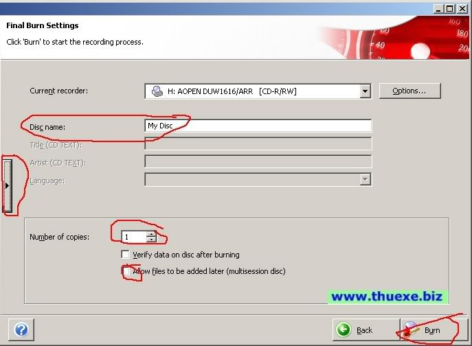 Cấu hình các tùy chọn ghi đĩa DATA.