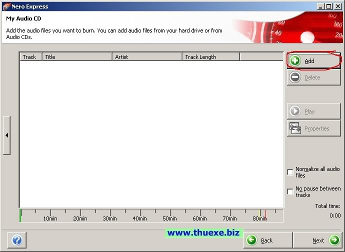 Thêm các file nhạc vào đĩa Audio CD.