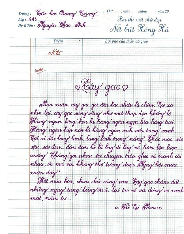 Bài thi của bạn Nguyễn Thảo Anh với những đường nét uyển chuyển, mềm mại