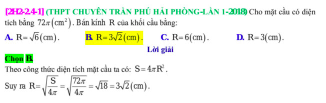 Bài tập khối cầu trong đề thi chuyên Trần Phú- Hải Phòng