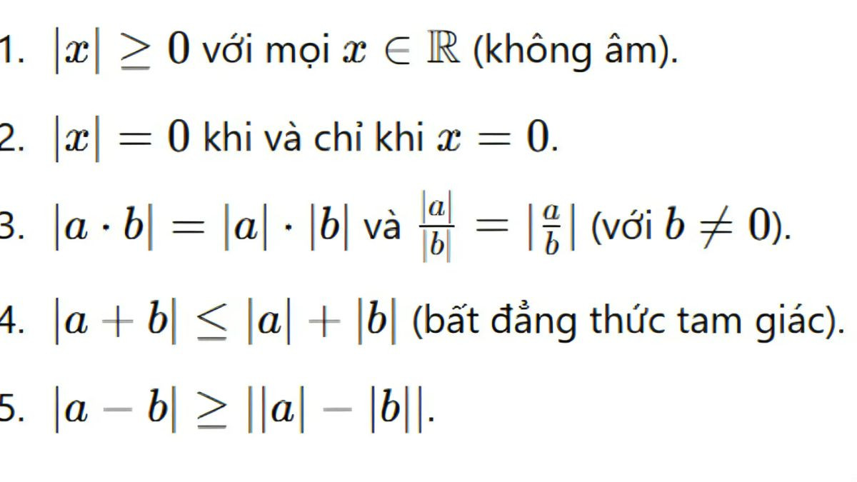 Tính chất của giá trị tuyệt đối