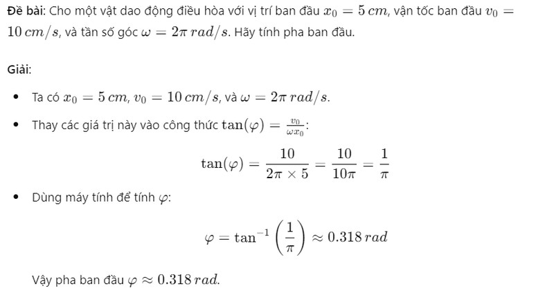 Minh họa bài toán tính pha ban đầu với các giá trị cho trước.