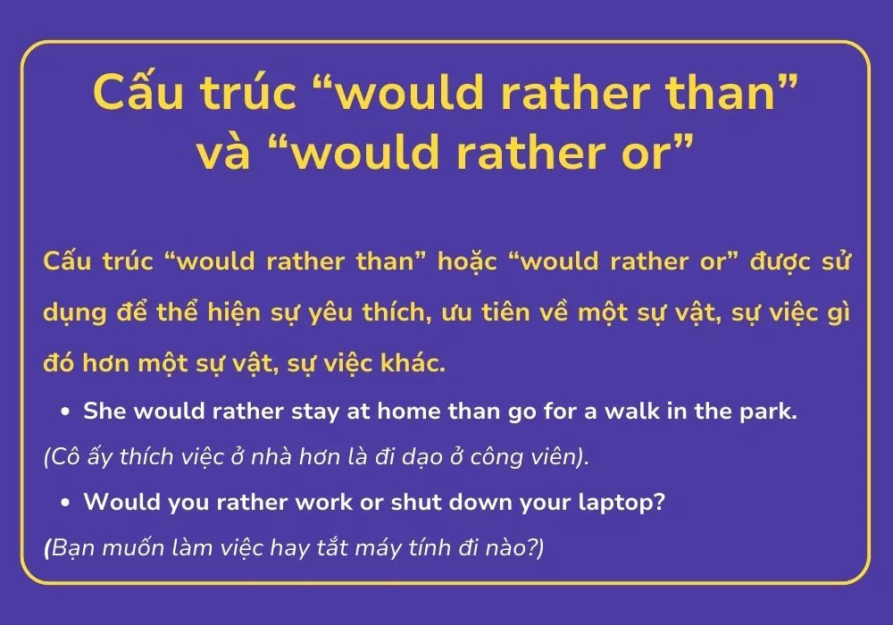 Công thức “would rather than” và “would rather or”