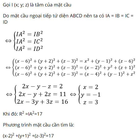 Minh họa bài toán mặt cầu đi qua 4 điểm