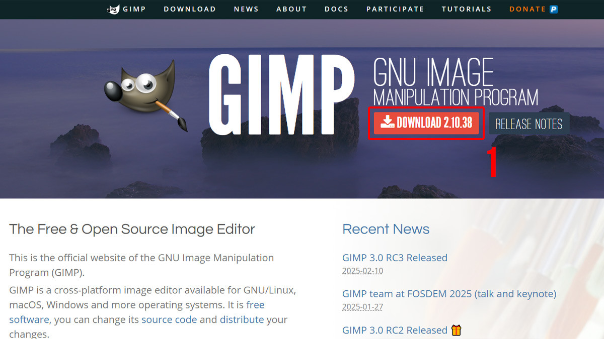Truy cập https://www.gimp.org/ để tải phần mềm GIMP