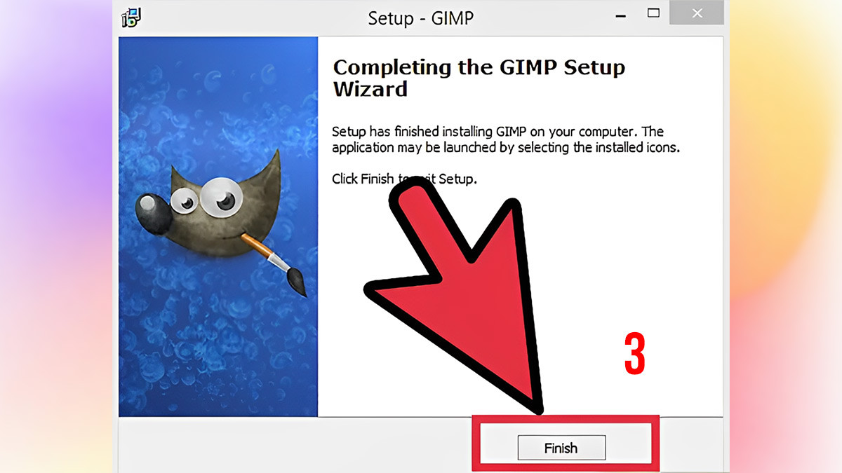 Nhấn Finish để hoàn tất cài đặt GIMP