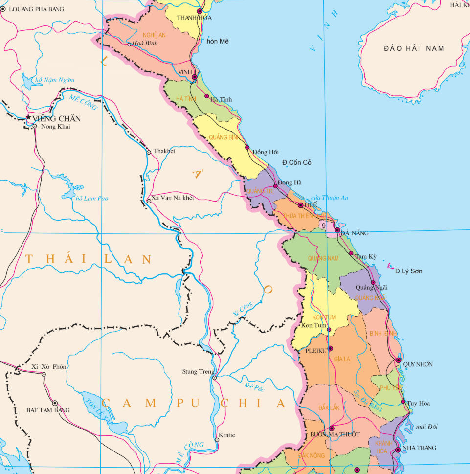 Bản đồ các tỉnh miền Trung Việt Nam