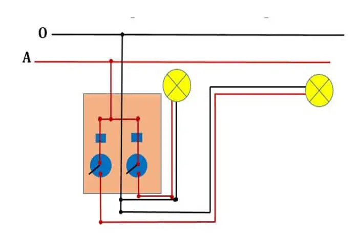 Mạch điện cầu thang 2 công tắc 2 bóng đèn
