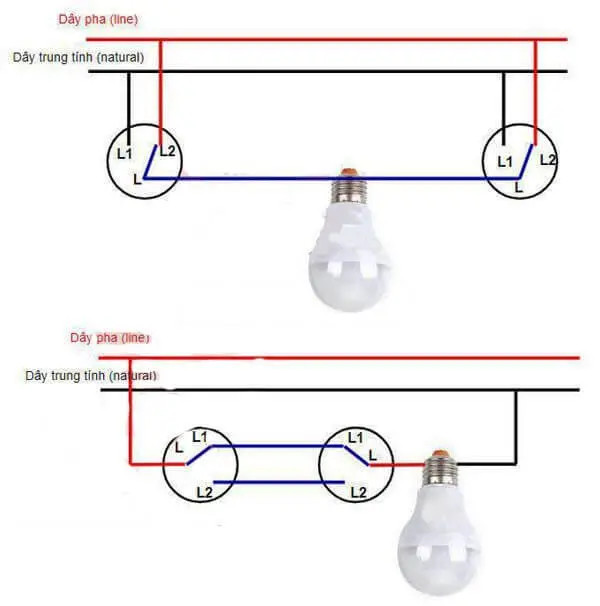 Sơ đồ mạch điện cầu thang cơ bản