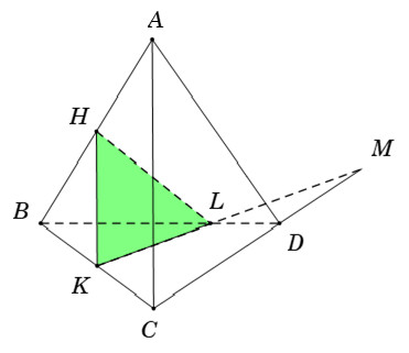 Thiết diện tứ diện ABCD cắt bởi mặt phẳng (HKM)